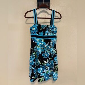 R &K Originals Petite Black Turquoise Green White Floral Sundress Size 8P